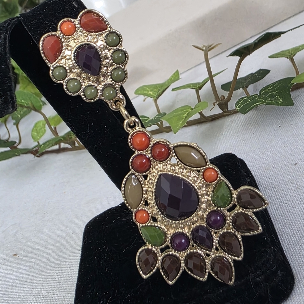 Burgundy Multi Strand Faceted Acrylic Bead Necklace and Earrings Set - Picture 13 of 15